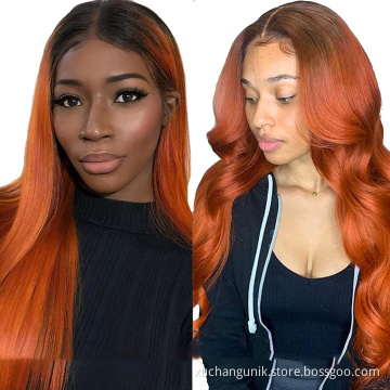 Uniky Orange Ginger Body Wave Lace Front Wig Human Hair Brazilian Remy Hair HD Transparent Deep Part Loose Wavy for Black Women